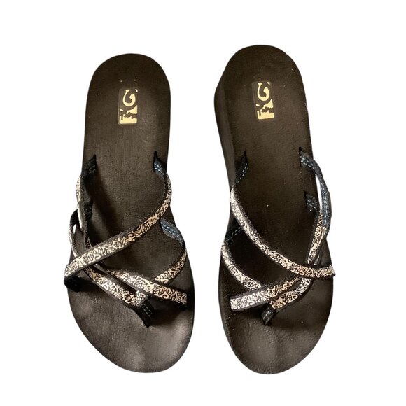 Teva Mush Mandalyn Wedge Ola 2 Sandals Crisscross Women Size 8 Black White - Picture 2 of 5